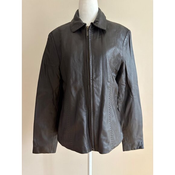 Y2K Lambskin Leather Full Zip Jacket Deep Chocolate Brown Women’s Medium - Picture 2 of 13